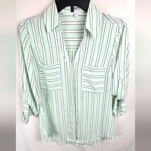 Express The Portofina Light Green Striped Shirt Sz S